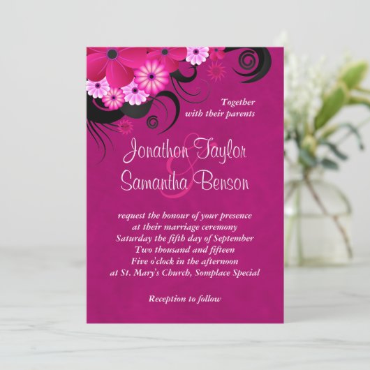 Invitation Fleur Fuchsia foncée 5" x 7" Mariage invite (Debout devant)