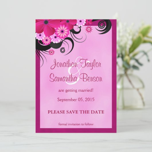 Invitation Fleur Fuchsia Lumière Enregistrer La Date Annonce (Debout devant)