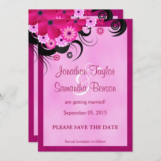Invitation Fleur Fuchsia Lumière Enregistrer La Date Annonce (Devant / Derrière)