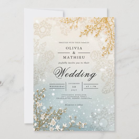 Invitation Fleur gelée hiver Romance Mariage (Devant)