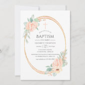 Invitation Fleur géométrique rose pastel pour baptême (Devant)