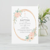 Invitation Fleur géométrique rose pastel pour baptême (Debout devant)