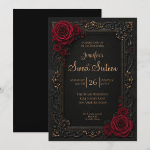 Invitation Fleur gothique rouge foncé Sweet 16
