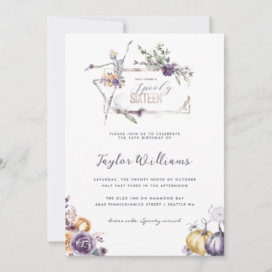 Invitation Fleur gothique | Seize ans effrayants  (Devant)