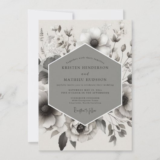 Invitation Fleur grise Élégance Romantique Mariage (Devant)