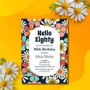Invitation Fleur Hippie Retro super Bonjour Quatre-Vingt Anni