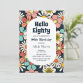 Invitation Fleur Hippie Retro super Bonjour Quatre-Vingt Anni (Debout devant)