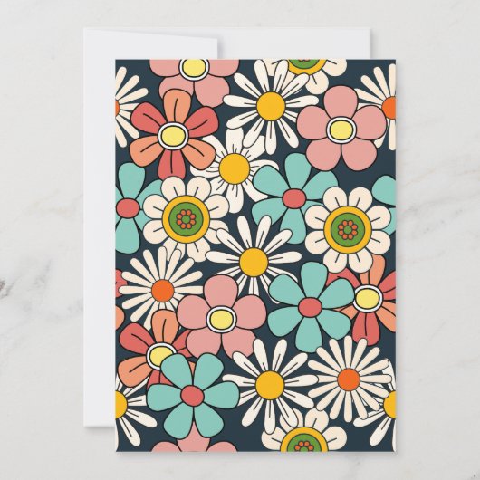 Invitation Fleur Hippie Retro super Bonjour Quatre-Vingt Anni (Dos)