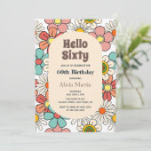 Invitation Fleur Hippie Retro super Bonjour Soixante Annivers (Debout devant)