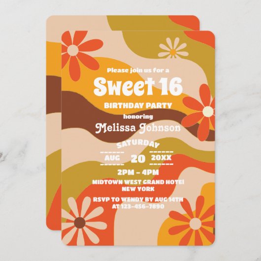 Invitation Fleur hippie Super rétro Sweet 16