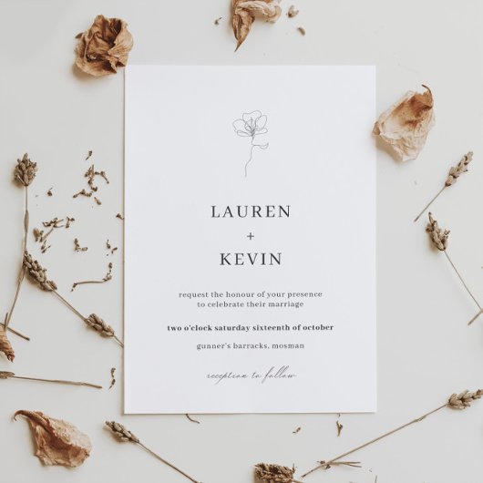 Invitation Fleur illustrée simple classique mariage invitati