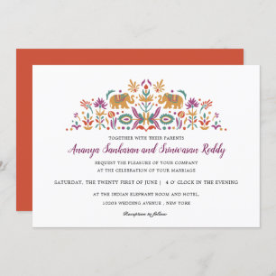 Invitation Fleur indienne Eléphant Orange mariage moderne