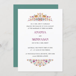 Invitation Fleur indienne Jade Green Elephant Mariage officie