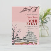 Invitation Fleur japonaise rose pastel (Debout devant)
