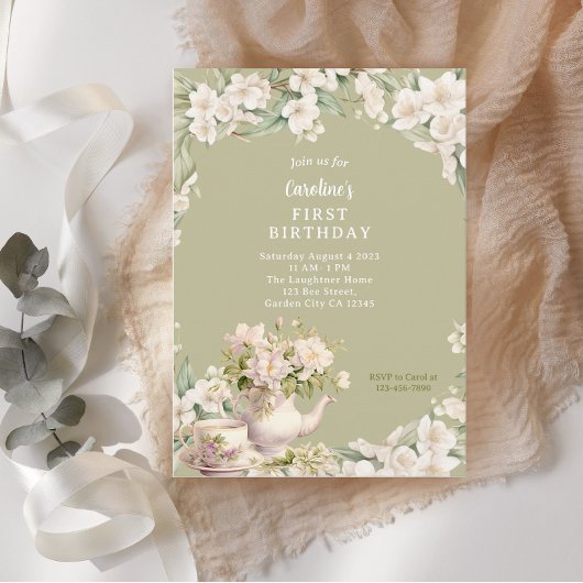 Invitation Fleur Jardin Tea Party N'importe quel âge Annivers