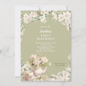 Invitation Fleur Jardin Tea Party N'importe quel âge Annivers (Devant)