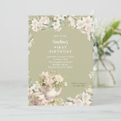 Invitation Fleur Jardin Tea Party N'importe quel âge Annivers (Debout devant)