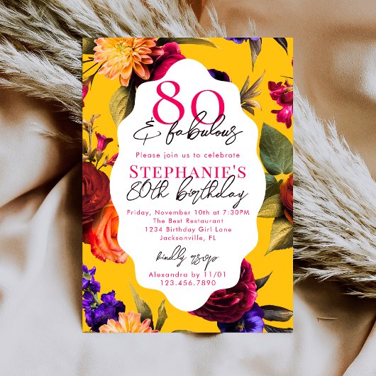 Invitation Fleur Jaune 80 & Fabulosité Fête d'anniversaire de