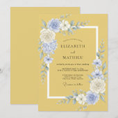 Invitation Fleur Jaune Bleue Fleurir Mariage (Devant / Derrière)