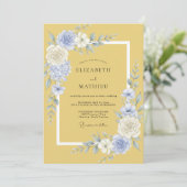Invitation Fleur Jaune Bleue Floraison Mariage (Debout devant)