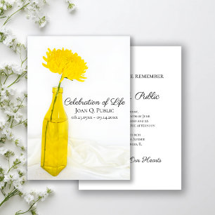 Invitation Fleur Jaune dans Vase Célébration de la Vie Memori