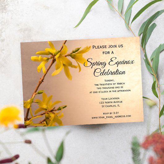 Invitation Fleur jaune de Forsythia Célébration de l'équinoxe