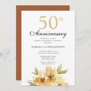 Invitation Fleur jaune et cuivre 50e anniversaire