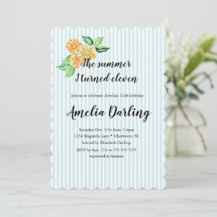 Invitation Fleur jaune rayée été préppy j'ai eu onze ans