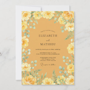 Invitation Fleur Jaune Romantique Mariage Élégant
