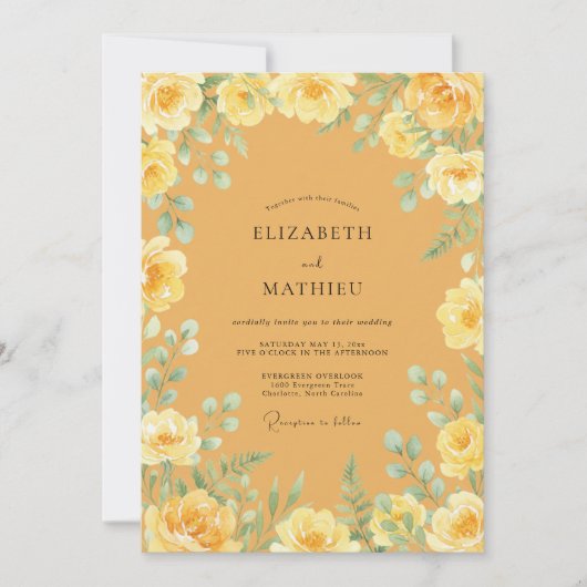 Invitation Fleur Jaune Romantique Mariage Élégant (Devant)