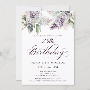 Invitation Fleur Lilac de printemps violet 25e anniversaire