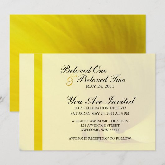 Invitation Fleur Lily Calla Jaune (Devant / Derrière)