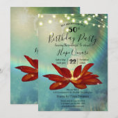 Invitation Fleur Lotus rouge | Blue 50th Birthday Party (Devant / Derrière)