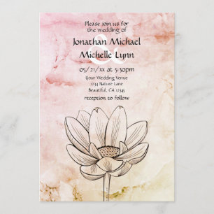 Invitation Fleur Lotus simple   Mariage en marbre rose