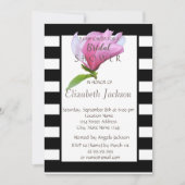 Invitation Fleur, Magnolia Black White Stripes Fête des marié (Devant)