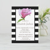 Invitation Fleur, Magnolia Black White Stripes Fête des marié (Debout devant)