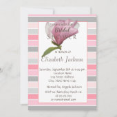 Invitation Fleur, Magnolia Rayures Baby Shower Nuptial (Devant)