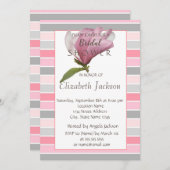 Invitation Fleur, Magnolia Rayures Baby Shower Nuptial (Devant / Derrière)