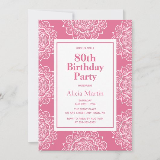 Invitation Fleur Mandala rouge & blanc bleu 70e anniversaire (Devant)