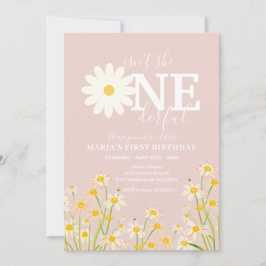 Invitation Fleur marguerite 1er anniversaire (Devant)