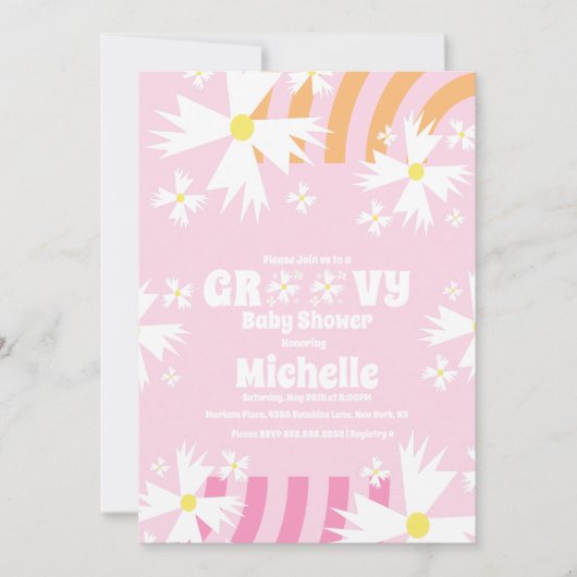 Invitation Fleur marguerite Baby shower Super rose orange (Devant)