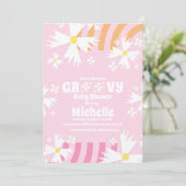 Invitation Fleur marguerite Baby shower Super rose orange (Debout devant)