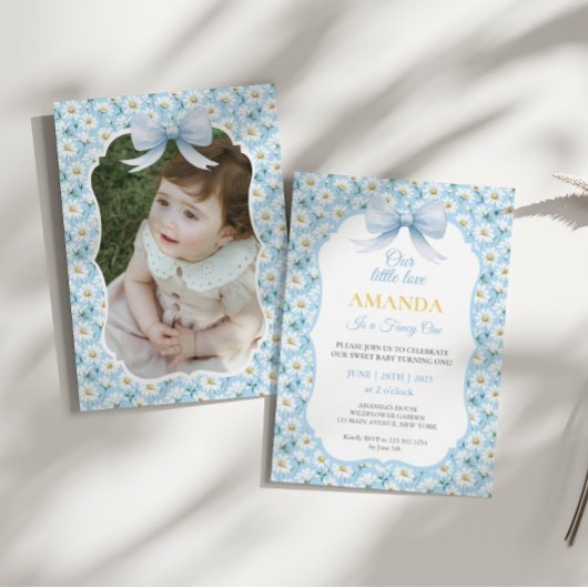 Invitation Fleur marguerite bleue Fancy one Girl Anniversaire