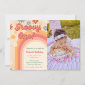 Invitation Fleur marguerite super rétro Premier anniversaire (Devant)