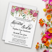 Invitation Fleur Mariage espagnole Fuschia rose Nuestra Boda