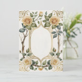 Invitation Fleur mariage et cadre or (Debout devant)