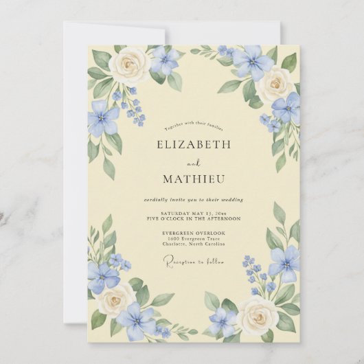 Invitation Fleur Mariage Fleurir Bleu Céleste (Devant)