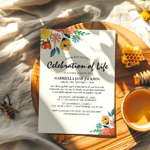 Invitation Fleur Memorial Coloré Célébration de la Vie
