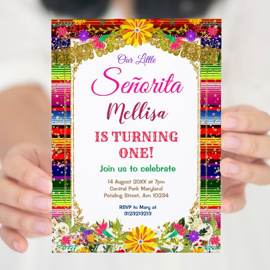Invitation Fleur mexicaine Parties scintillant d'or Fille Fêt