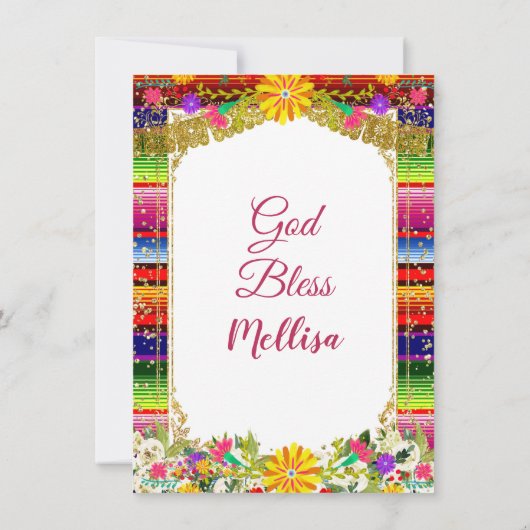 Invitation Fleur mexicaine Parties scintillant d'or Fille Fêt (Dos)